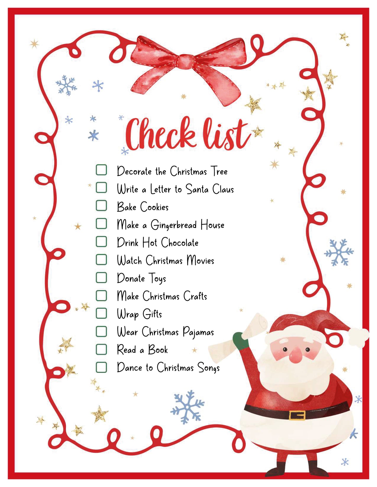 Holiday Fun Christmas Checklist – Printable Digital Download